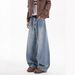 Retro Washed Blue Straight Leg Jeans Trendy Distressed Loose Casual Wide Leg Pants For Men And Women_mkmklike.com