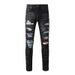 Men's Slim Fit Distressed Jeans With Patchwork & Ripped Details Streetwear Style Stretch Denim Pants For Casual Wear_mkmklike.com