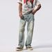 Men's Clothing High Street Washed Loose Straight Raw Edge Stitching Pants_mkmklike.com