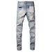 Men's Blue Washed Distressed Skinny Jeans High Street Style Spring Hip Hop Retro Stretch Denim_mkmklike.com