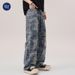 Men's Clothing High Street Jacquard Jeans Relaxed Straight Leg Denim Pants Vintage Wash, Japanese Minimalist Style, 100% Cotton (Blue, Size 28-38)_mkmklike.com