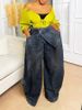 Women's Vintage Washed High-Waisted Reversible Waistband Jeans - Distressed Denim Pants (Blue, S-3XL)_mkmklike.com