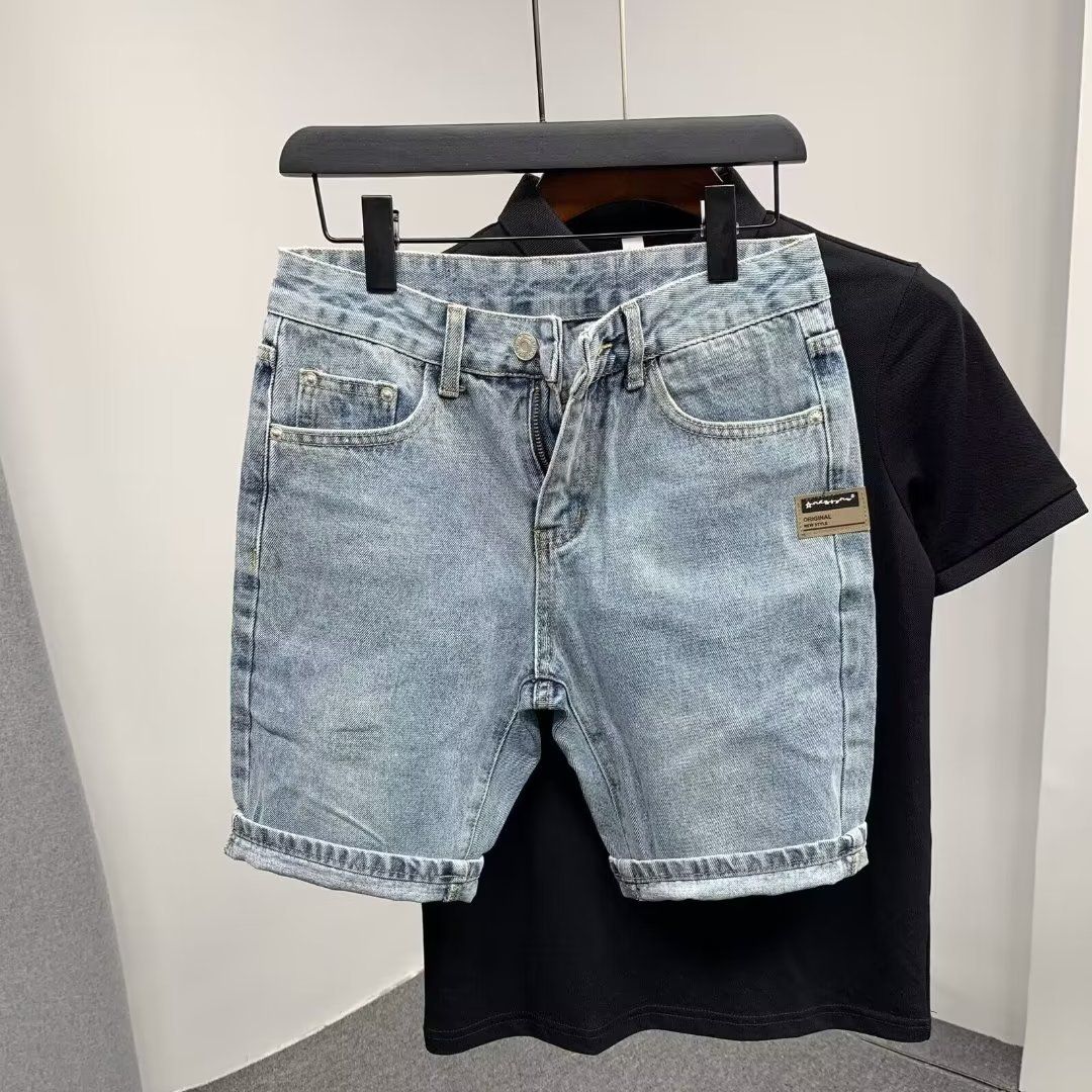 Men's Clothing Street Style Washed Distressed Denim Shorts For Men And Women Over The Knee Straight Leg Shorts Loose Summer Trend_mkmklike.com