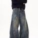 BOY American Retro Deconstructed Washed Scimitar Jeans For Men Loose Vintage Design Casual Straight Wide-Leg Long Pants_mkmklike.com