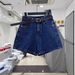 Women's High-Waisted Slimming Denim Shorts Dark Blue 2025 Summer Style Thin Loose Wide Leg A-Line Shorts_mkmklike.com