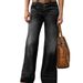 Women's Clothing Mid-Rise Straight Leg Jeans - Classic Black Stretchy Denim Pants With Flattering Wide Leg Fit_mkmklike.com