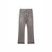 Vintage-Inspired Washed Gray Frayed Hem Flared Jeans - Cleanfit Stretch Denim Pants For Men & Women Fashion Trends_mkmklike.com