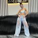 Women's Clothing Street Style Low Waist Ripped Mesh Stitching Jeans Summer Fashion Trend Wide Leg Denim Trousers_mkmklike.com