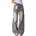 American Vibe Plus-size Vintage Washed Jeans Women, High Street Style, Loose Fit For Pear-shaped Body, Wide-leg Drapey_mkmklike.com