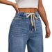 Women's Embellished High Waist Wide Leg Jeans - Flared Straight Denim Pants With Beaded Details For Casual Streetwear_mkmklike.com