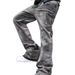 Men's Clothing Men's Trendy Loose Wide Leg Pants Retro Washed Distressed Gray Splatter Paint Curved Blade Jeans_mkmklike.com