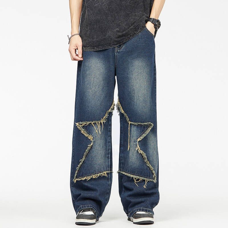 European And American New Denim Jeans Men, Loose Fit For Young Studen, Spliced Korean Personalized Multifunctional_mkmklike.com