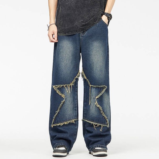 European And American New Denim Jeans Men, Loose Fit For Young Studen, Spliced Korean Personalized Multifunctional_mkmklike.com