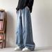 Men's Deconstructed Drawstring Jeans Straight Leg Loose Fit Wide Leg Casual Long Pants American High Street Style Trendy Versatile_mkmklike.com