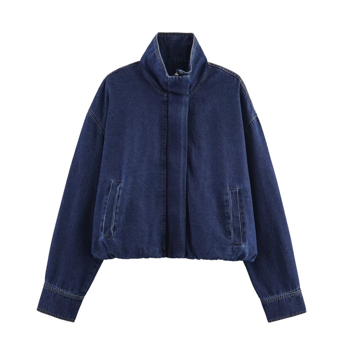 Women's Denim Jacket For Wholesale - Stylish Urban Casual Coat With Round Neck & Long Sleeves (S/M/L, Navy Blue, Polyester Fabric)_mkmklike.com