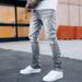 Men's High Quality Ripped Jeans Straight Leg Midweight Polyester Water Themed Style Open Hem 4 Colors Available_mkmklike.com