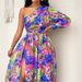 Women's Clothing Fashion off-the-shoulder long lantern sleeve print dress for women_mkmklike.com