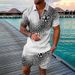 Men's Clothing fashion casual suit 3D printed zipper short sleeve polo shirt shorts 2-piece set_mkmklike.com