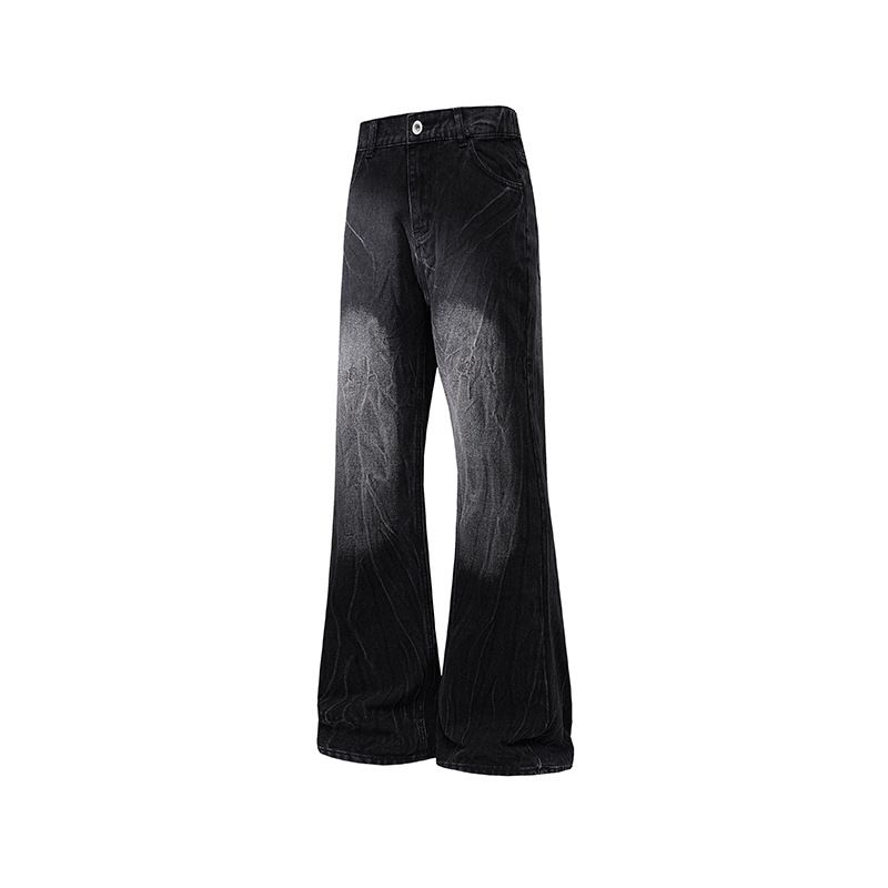 Cleanfit Men's Large Size Lightning Pattern Jeans Casual High Street Trendy Mid Waist Straight Pants With Zipper Fly_mkmklike.com