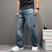 Men's Premium Vintage Washed Distressed Jeans – Relaxed Straight-Leg Denim Pants With Artful Rips & Fading (Retro Blue)_mkmklike.com