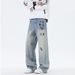 Cartoon Print Denim Jeans For Men – Loose Straight Leg Pants | Trendy Casual Streetwear With Graphic Art_mkmklike.com