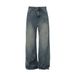 Distressed Washed Denim Floor-Length American High Street Style Men's Loose Casual Straight-Leg Pants With Destroyed_mkmklike.com