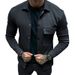 Cross-Border Autumn Casual Heavy Twill Lapel Long Sleeve Top European And American Single-Breasted Solid Color Slim_mkmklike.com