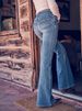 Women's High Waist Flared Jeans – Vintage Embroidered Denim Pants With Stretch For A Retro & Slim Fit_mkmklike.com