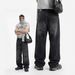 Inflation Men's Vintage Washed Denim Jeans – Distressed Cat Whisker & Beaded Streetwear Pants (S-Xl, Mid-Rise, Relaxed Fit)_mkmklike.com