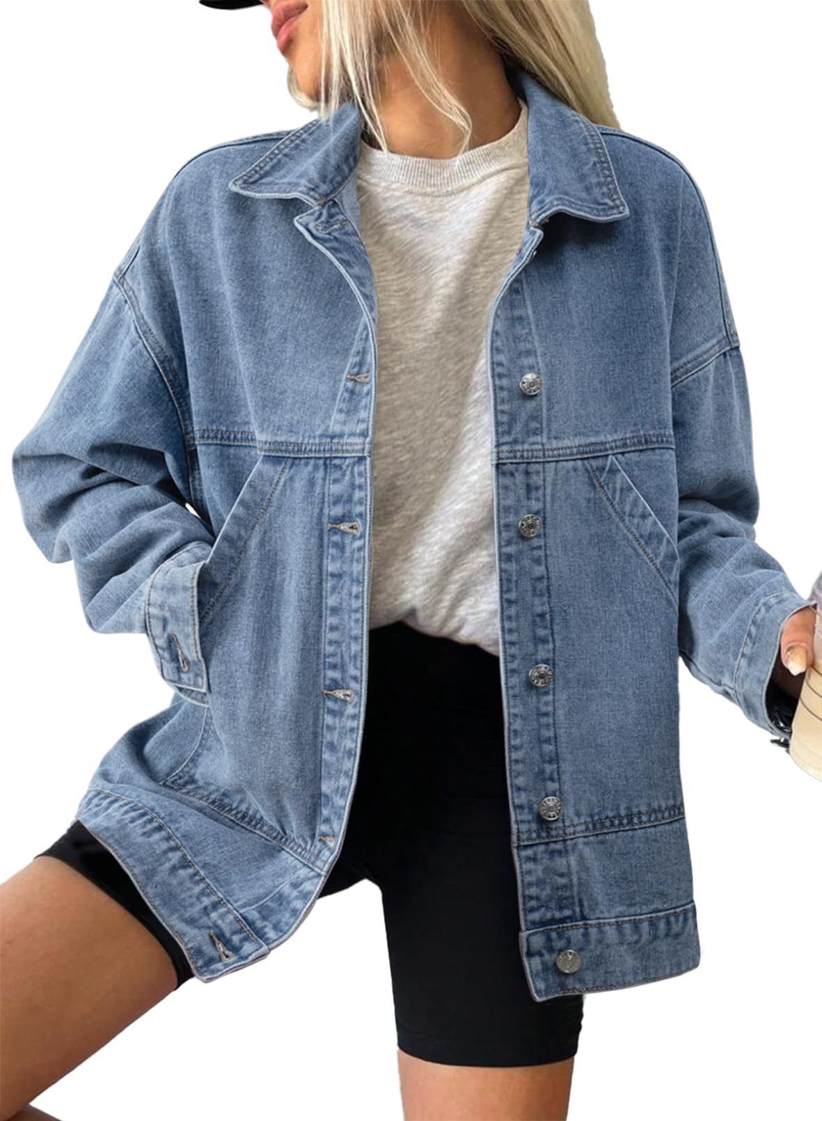 Women's Loose Fit Denim Jacket Versatile Spring Autumn Fashion Outerwear Relaxed Everyday Wear Comfortable Feshion_mkmklike.com