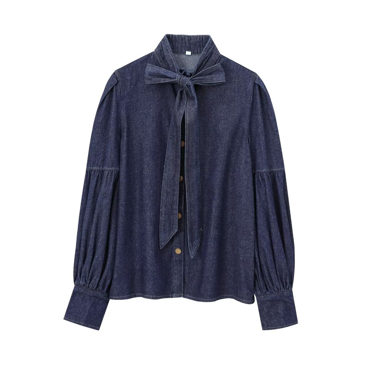 K European And American Style Women's Fashion New Lace Up Bow Denim Shirt_mkmklike.com