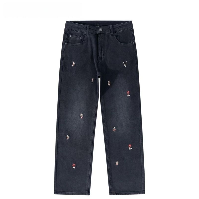 Retro Embroidered Straight-Leg Jeans For Men – Slimming Relaxed Fit, Stylish Casual Pants With Vintage Flair_mkmklike.com