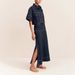 K Women's Casual Pocket Short Sleeved Shirt Split Skirt Denim Two-piece Set_mkmklike.com