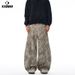 Men's Fashionable Wide-Leg Washed Leopard Print Jeans - Relaxed Fit Straight Denim Pants For Casual Wear_mkmklike.com
