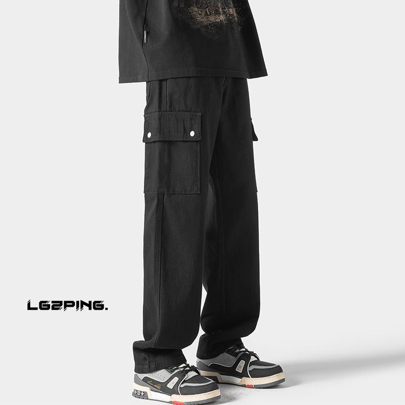 American High Street Fashion Brand Black Work Men, Loose Straight-leg Jeans, Men's Wide-leg Casual Pants For Autumn_mkmklike.com