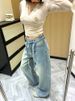 American-style Hot Girl Design Single-sided Rhinestone Denim Pants For Women, 2026 Spring Vintage Fashionable Shiny_mkmklike.com