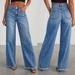 K New Loose Wide Leg Side Seam Splicing, Brushed Hem Denim Jeans For Women_mkmklike.com