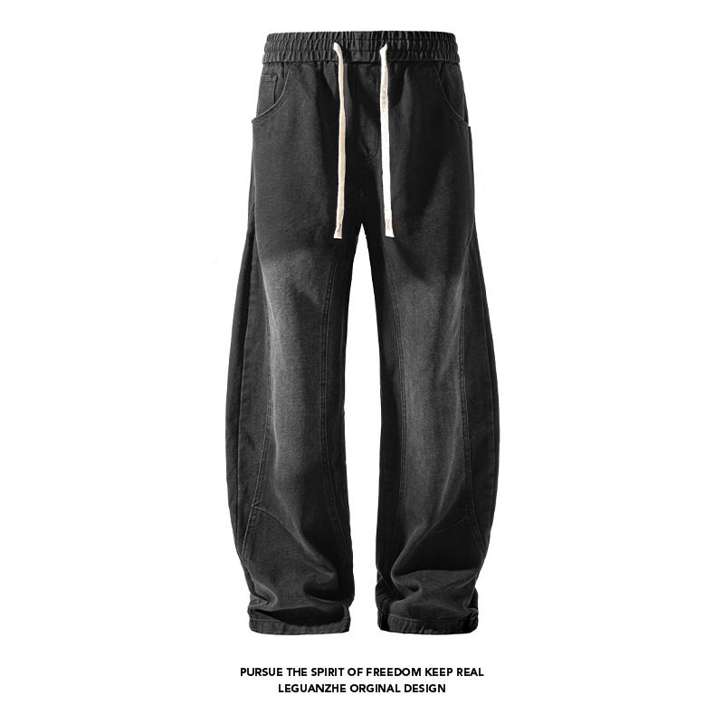 Vintage American-style Autumn Streetwear Washed Patchwork Curved Hem Jeans For Men And Women, Loose Fit, Plus Size,_mkmklike.com