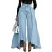 New Wide Leg Denim Pants For Women Extra Long Casual Solid Color Independent Websites_mkmklike.com