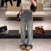 Women's Light Blue Flared Jeans With Firework Rhinestone Details – Fleece-Lined Winter Pants, High-Waisted Straight-Leg Denim For A Slimming Look_mkmklike.com