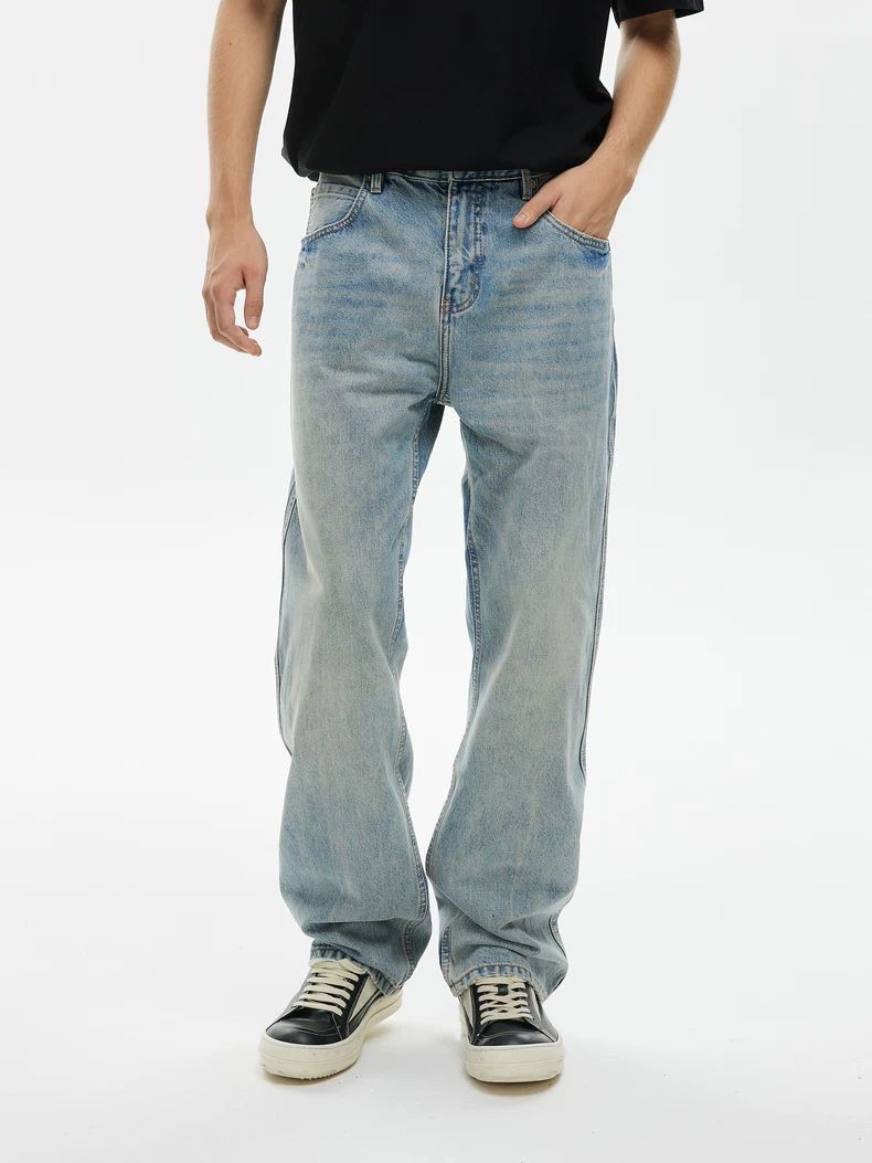 Men's High Street Loose Fit Washed Denim Jeans - Straight Leg Casual Trousers For Everyday Wear_mkmklike.com
