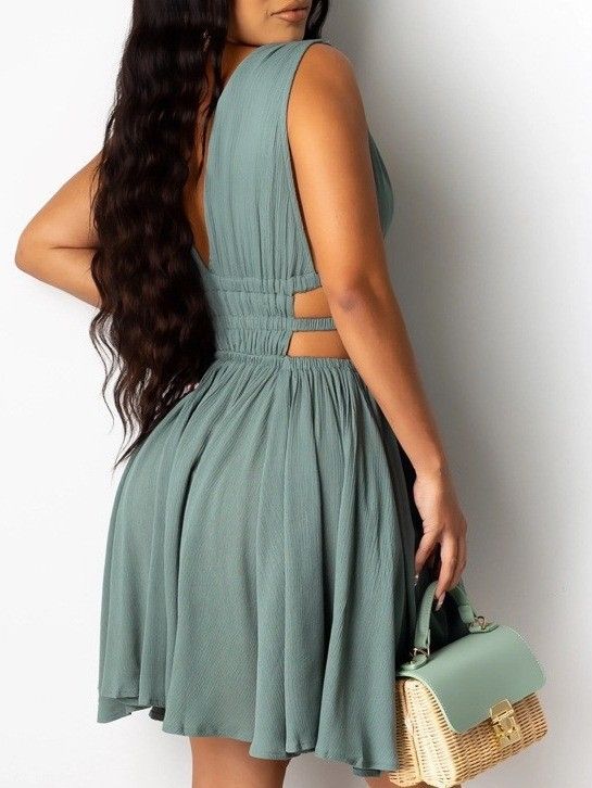 Women's clothing temperament commuting sling type French high waist western-style solid color casual dress_mkmklike.com