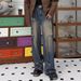Deep Blue Patchwork Workwear Jeans, Loose Straight Leg Trendy High-End Pan, Men's Design Sense, Niche Micro Flared_mkmklike.com