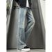 Men's Slim Fit Blue Lightning Bolt Pattern Jeans Midweight Straight Leg Trousers Spring High StreetPull Crotch_mkmklike.com
