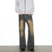 Men's Clothing Retro Washed Jeans High Street Distressed Straight Leg Loose Fit Versatile Flared Pants Men's Clothing Denim_mkmklike.com