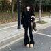 Black Slim-fit Micro-flare Jeans For Women, 2026 Spring/autumn New Style, High-waisted, Slimming, Petite-friendly,_mkmklike.com