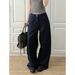 Blue Polka Dot Design Wide Leg Jeans American Style Women's Curved Pants Casual Floor Length Trousers 2026 New Fashion_mkmklike.com