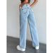 Women's High Waist Wide Leg Jeans – Vintage Retro Loose Fit Denim Pants For Casual & Streetwear (Blue/Slate Blue/Pink)_mkmklike.com