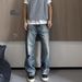 Men's Retro Blue Jeans American Style Summer Washed Distressed Straight Leg Loose Casual Pants_mkmklike.com