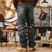 Classic Vintage Heavyweight Straight Leg Jeans Relaxed Fit Washed Denim Five-Pocket Design, Mid Rise, Non-Stretch, Comfortable Casual Pants_mkmklike.com